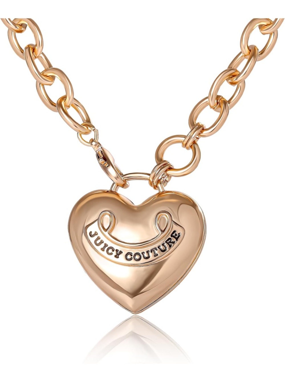 🍒Juicy Couture Y2K Puffy Gold Heart Logo Charm Necklace w/dust bag and gift box!